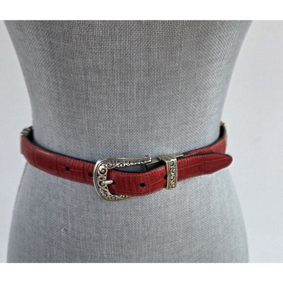 Brighton Red Black Reversible Leather Belt XL 36 Silver Buckle Classic Chic main image 5